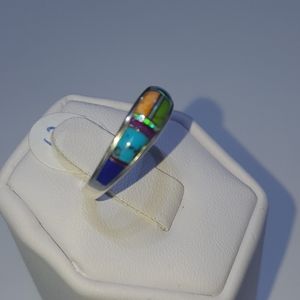 Sterling silver Multicolor Handcrafted inlaid ring